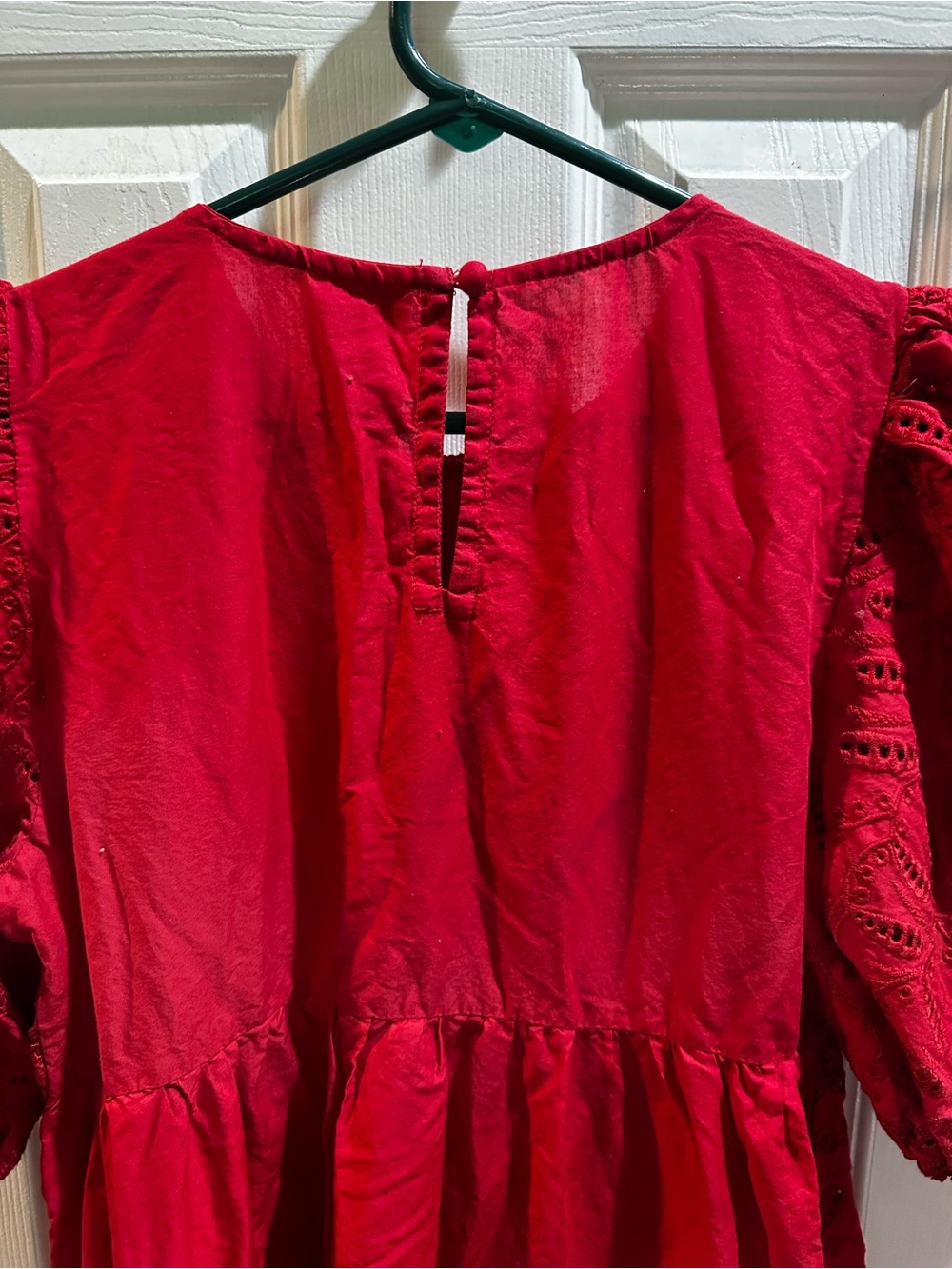 ETHNC Red Eyelet Layered Midi Dress Puff Sleeves Small - Picture 7 of 9